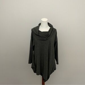 Bryn Walker Tunic Top Cowl Neck Lagenlook Art To Wear USA Made Heathered Grey